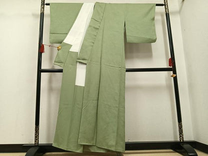 平和屋着物●上質な色無地　紗綾形地紋　柳茶色　正絹　逸品　AABH5257ph