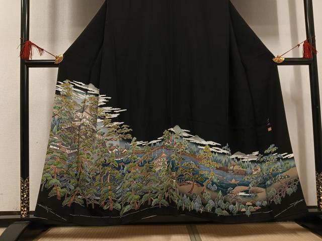 平和屋着物●豪華黒留袖　友禅　作家物　江戸城　暈し染め　正絹　逸品　未使用　AABH5260ph 平和屋着物○豪華黒留袖 友禅 作家物 江戸城 暈し染め 正絹 逸品