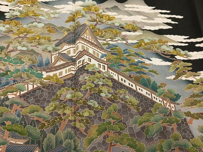 平和屋着物●豪華黒留袖　友禅　作家物　江戸城　暈し染め　正絹　逸品　未使用　AABH5260ph