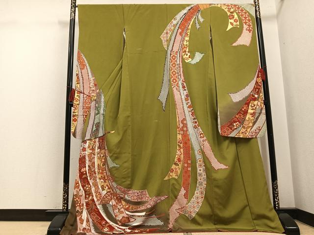 平和屋着物●豪華振袖　几帳鳳凰更紗舞蝶文　暈し染め　金彩　正絹　逸品　AABH5263ph