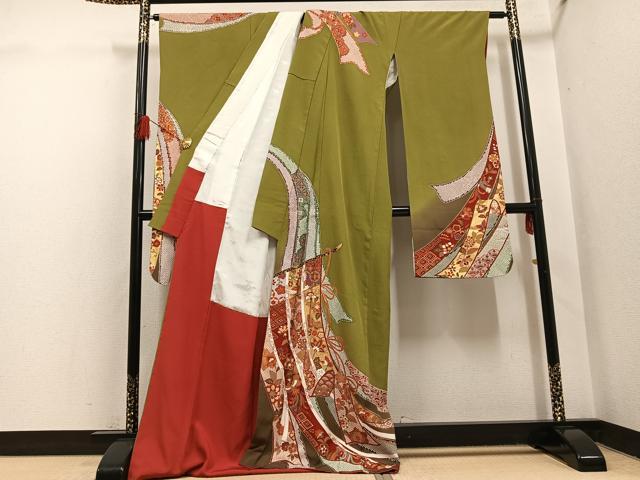 平和屋着物●豪華振袖　几帳鳳凰更紗舞蝶文　暈し染め　金彩　正絹　逸品　AABH5263ph