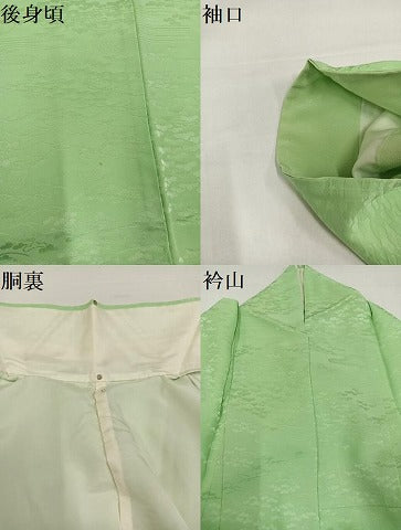 平和屋着物●上質な色無地　松芝地紋　柳色　正絹　逸品　AABH5266ph