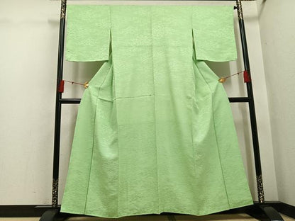 平和屋着物●上質な色無地　松芝地紋　柳色　正絹　逸品　AABH5266ph