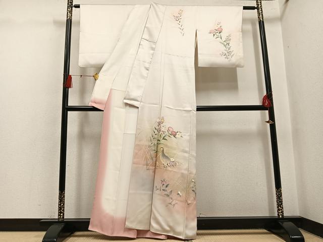 平和屋着物●訪問着　友禅　花鳥文　暈し染め　金彩　正絹　逸品　AABH5273ph