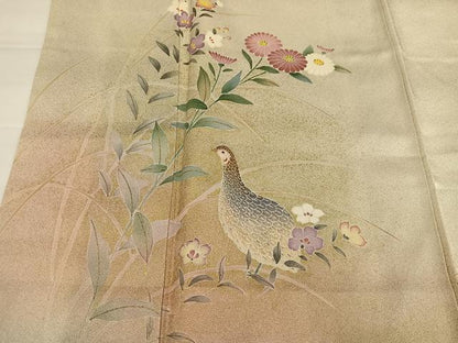 平和屋着物●訪問着　友禅　花鳥文　暈し染め　金彩　正絹　逸品　AABH5273ph