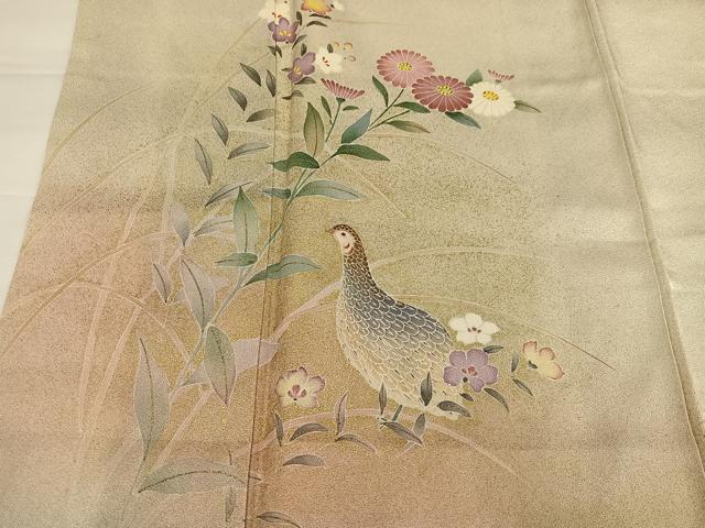 平和屋着物●訪問着　友禅　花鳥文　暈し染め　金彩　正絹　逸品　AABH5273ph