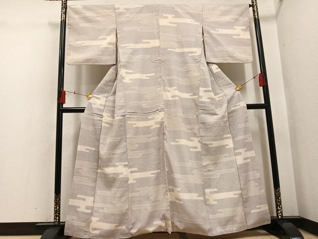 平和屋着物●本塩沢　110亀甲　エ霞文　正絹　逸品　AABH5275ph