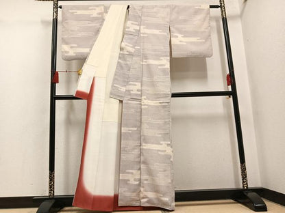 平和屋着物●本塩沢　110亀甲　エ霞文　正絹　逸品　AABH5275ph