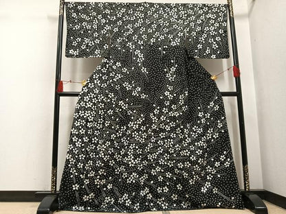 平和屋着物●訪問着　絞り　花尽くし　黒地　正絹　逸品　未使用　AABH5276ph