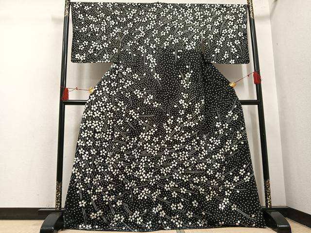 平和屋着物●訪問着　絞り　花尽くし　黒地　正絹　逸品　未使用　AABH5276ph
