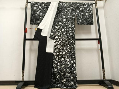 平和屋着物●訪問着　絞り　花尽くし　黒地　正絹　逸品　未使用　AABH5276ph