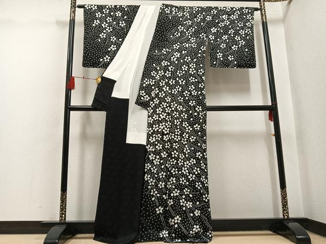 平和屋着物●訪問着　絞り　花尽くし　黒地　正絹　逸品　未使用　AABH5276ph