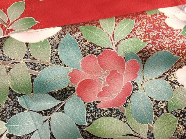 平和屋着物●豪華振袖　駒刺繍　花蝶文　暈し染め　金銀彩　正絹　逸品　AABH5279ph