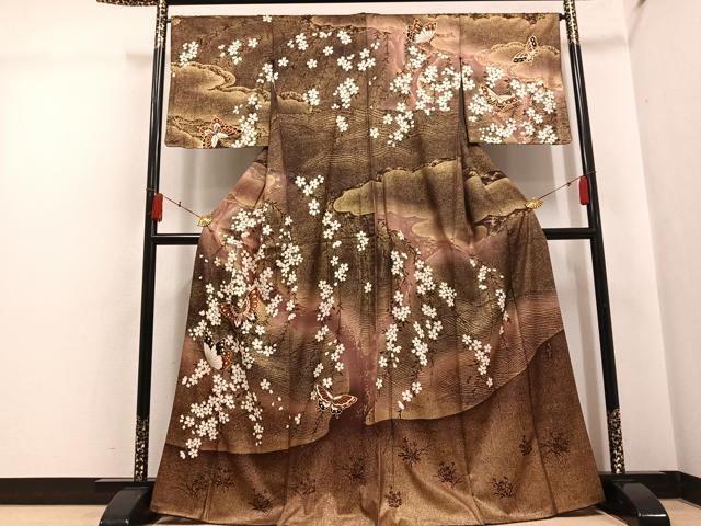 平和屋着物●森英恵・HANAE MORI　訪問着　花蝶文　金彩　正絹　逸品　AABH5280ph