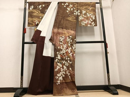 平和屋着物●森英恵・HANAE MORI　訪問着　花蝶文　金彩　正絹　逸品　AABH5280ph