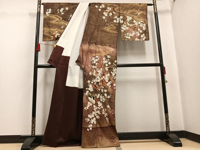 平和屋着物●森英恵・HANAE MORI　訪問着　花蝶文　金彩　正絹　逸品　AABH5280ph