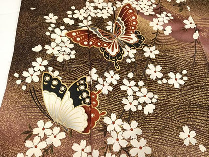 平和屋着物●森英恵・HANAE MORI　訪問着　花蝶文　金彩　正絹　逸品　AABH5280ph