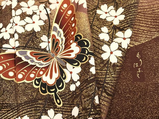 平和屋着物●森英恵・HANAE MORI　訪問着　花蝶文　金彩　正絹　逸品　AABH5280ph