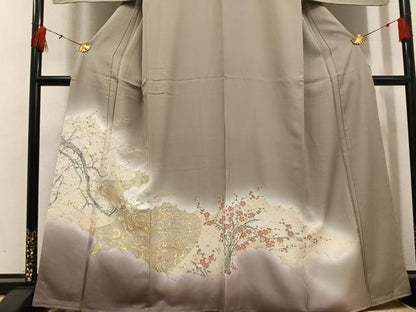 平和屋着物●豪華色留袖　寿光織　紅白梅　暈し染め　金糸　正絹　逸品　AABH5281ph