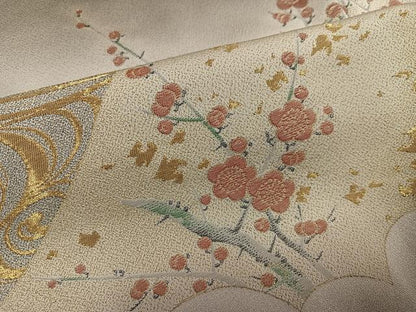 平和屋着物●豪華色留袖　寿光織　紅白梅　暈し染め　金糸　正絹　逸品　AABH5281ph