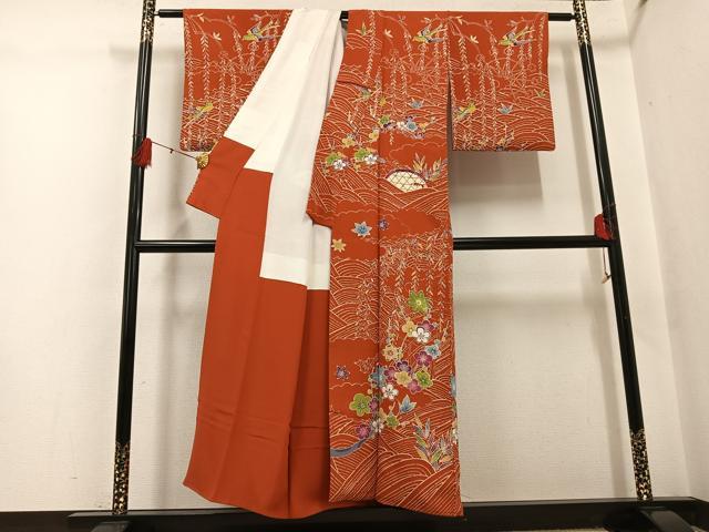 平和屋着物●訪問着　紅型　立波草花飛鳥籬文　正絹　逸品　AABH5285ph