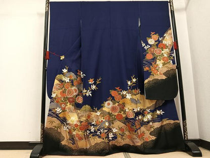 平和屋着物●豪華振袖　草花文　金彩　正絹　逸品　AABH5286ph