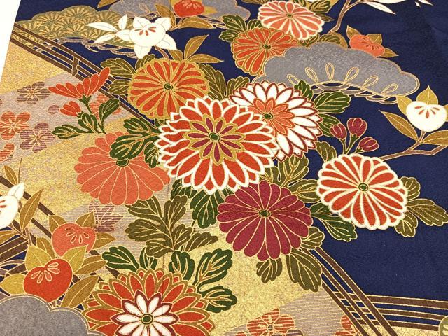 平和屋着物●豪華振袖　草花文　金彩　正絹　逸品　AABH5286ph