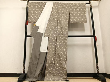 平和屋着物●松煙染の第一人者　川島草苑　小紋　紬地　幾何学文様　正絹　逸品　AABH5292ph