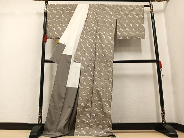 平和屋着物●松煙染の第一人者　川島草苑　小紋　紬地　幾何学文様　正絹　逸品　AABH5292ph