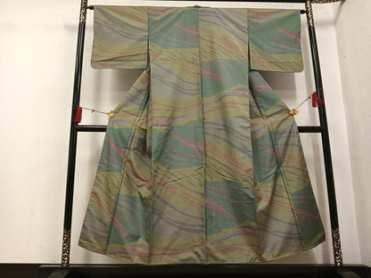 平和屋着物●本場大島紬　染大島　幾何学文様　正絹　逸品　未使用　AABH5294ph