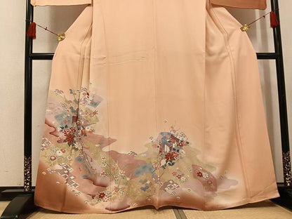 平和屋着物●訪問着　友禅　御所車地紙花文　暈し染め　金彩　正絹　逸品　AABH5295ph