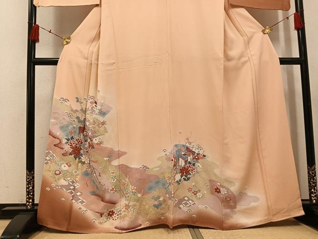 平和屋着物●訪問着　友禅　御所車地紙花文　暈し染め　金彩　正絹　逸品　AABH5295ph