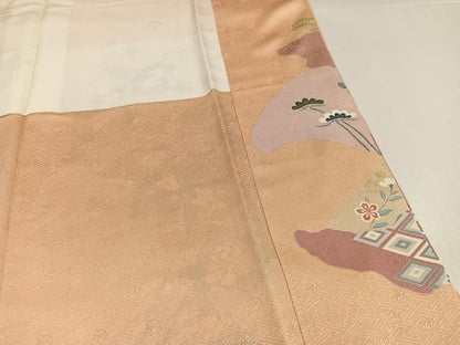平和屋着物●訪問着　友禅　御所車地紙花文　暈し染め　金彩　正絹　逸品　AABH5295ph