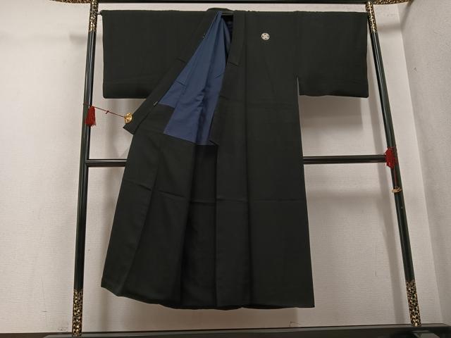 平和屋着物●男性　黒紋付　正絹　逸品　AABH5297ph