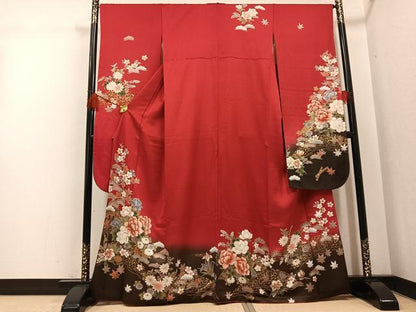平和屋着物●豪華振袖　草花文　暈し染め　金彩　正絹　逸品　AABH5299ph