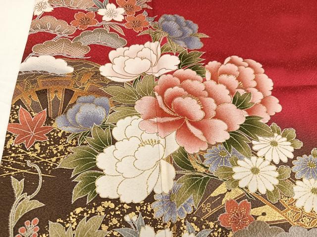 平和屋着物●豪華振袖　草花文　暈し染め　金彩　正絹　逸品　AABH5299ph
