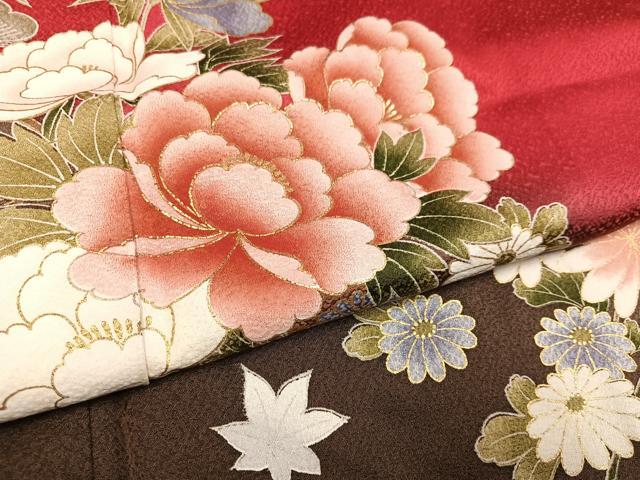 平和屋着物●豪華振袖　草花文　暈し染め　金彩　正絹　逸品　AABH5299ph