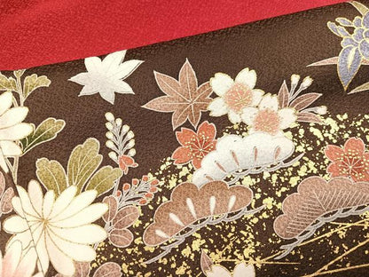 平和屋着物●豪華振袖　草花文　暈し染め　金彩　正絹　逸品　AABH5299ph
