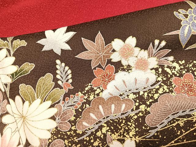 平和屋着物●豪華振袖　草花文　暈し染め　金彩　正絹　逸品　AABH5299ph