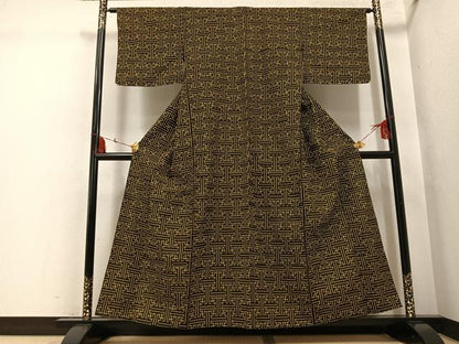 平和屋着物●久留米絣　単衣　秋名バラ柄　綿　逸品　AABH5302ph