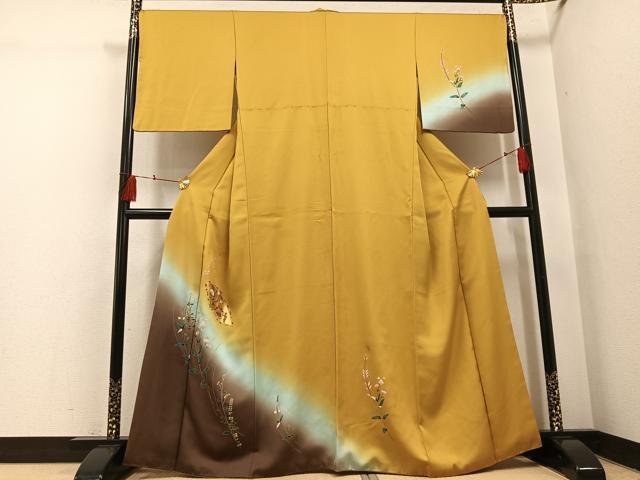 平和屋着物●訪問着　地紙人物花文　暈し染め　金彩　正絹　逸品　AABH5304ph