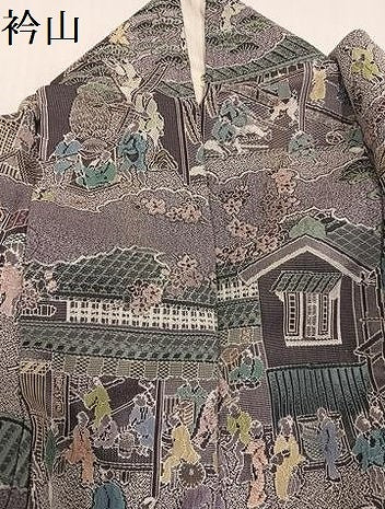 平和屋着物●日本画家　霜鳥忍の世界　彩天目織　お召　訪問着　彩り天目織　人物風景文　正絹　逸品　AABH5305ph