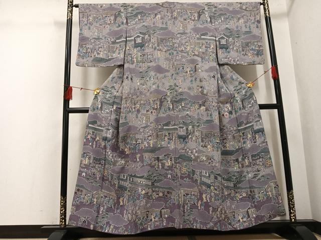 平和屋着物●日本画家　霜鳥忍の世界　彩天目織　お召　訪問着　彩り天目織　人物風景文　正絹　逸品　AABH5305ph