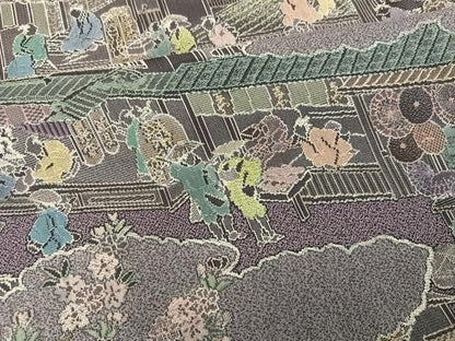 平和屋着物●日本画家　霜鳥忍の世界　彩天目織　お召　訪問着　彩り天目織　人物風景文　正絹　逸品　AABH5305ph