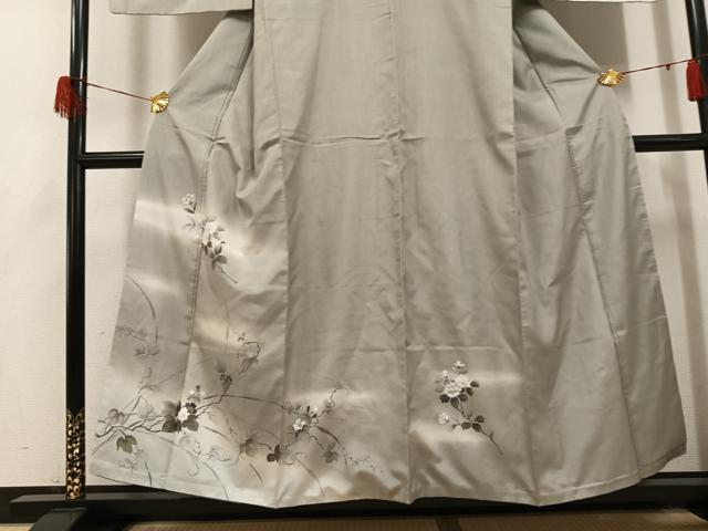 平和屋着物●訪問着　紬地　手描き　枝花文　暈し染め　金彩　正絹　逸品　AABH5307ph
