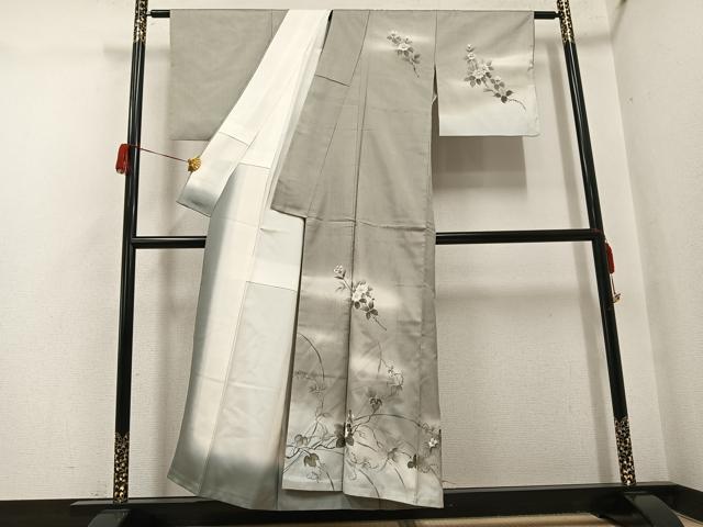 平和屋着物●訪問着　紬地　手描き　枝花文　暈し染め　金彩　正絹　逸品　AABH5307ph