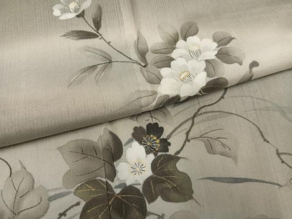 平和屋着物●訪問着　紬地　手描き　枝花文　暈し染め　金彩　正絹　逸品　AABH5307ph