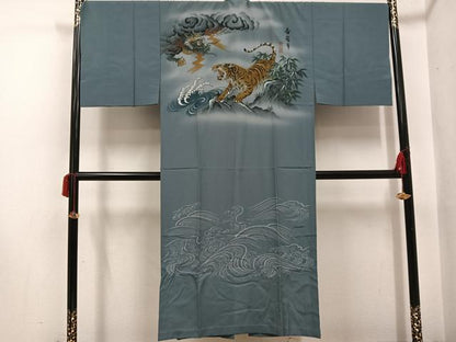 平和屋着物●男性　長襦袢　無双仕立て　作家物　虎　龍　正絹　逸品　AABH5313ph