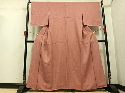 平和屋着物●上質な色無地　花地紋　退紅色　正絹　逸品　AABH5314ph