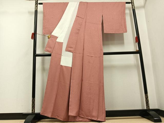 平和屋着物●上質な色無地　花地紋　退紅色　正絹　逸品　AABH5314ph 平和屋着物○上質な色無地 花地紋 退紅色 正絹 逸品 AABH5314ph